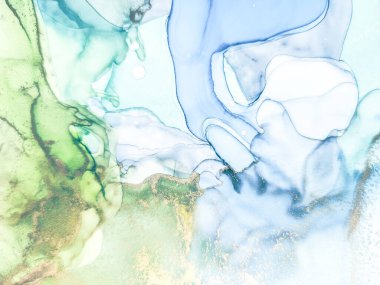 Folyo Alkol Mürekkebi Mermeri. Lüks Su Rengi Tuvali. Bakır Su Rengi Arkaplanı. Mavi Mermer Suluboya. Altın Derece Arkaplan. Yeşil Sanat Boyası. Hafif Zarif Desen. Lüks Soyut Şablon.