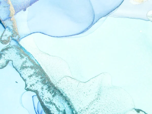 ゴールドウォーターカラー大理石 青い東洋の背景 光沢のある水の色水彩 フォイルアートペイント 青い大理石の水彩画 高級アルコールインク大理石 光のエレガントなパターン 現代のアブストラクトテンプレート — ストック写真