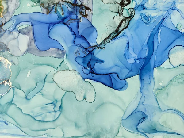 Folie Aquarelmarmer Blauwe Marmeren Aquarel Koper Aquarel Achtergrond Groene Kunstverf — Stockfoto