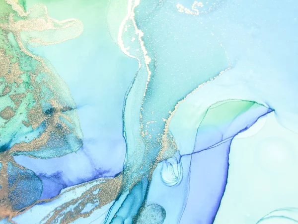 Mármore Cor Água Ouro Fundo Oriental Azul Pintura Arte Folha — Fotografia de Stock