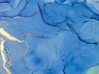 Altın rengi mermer. Folyo yağlı boya. Metal Su Rengi Suluboya. Mavi Mermer Suluboya. Mavi Doğu Arkaplanı. Beyaz Alkol Mürekkebi Mermeri. Akışkan Şablon. Modern Soyut Resim.