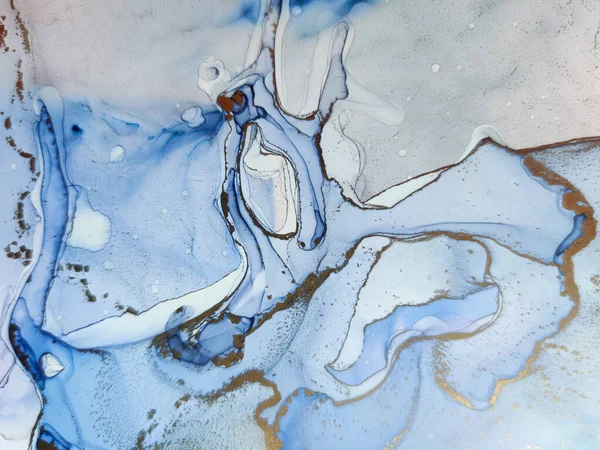 Мрамор Золотой Воды Фольга Мраморный Фон Синяя Масляная Краска Синий — стоковое фото