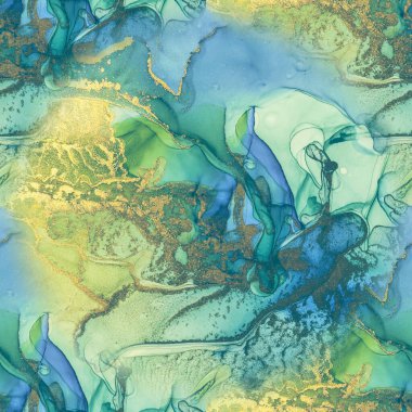 Mavi Alkol Mürekkebi Mermeri. Altın doğulu arka plan. Altın Su Renkli Mermer. Kusursuz Işık Işıltısı. Yeşil Sanat Boyası. Parlak Alkol Mürekkep Suluboya. Modern Kusursuz Boyama. Folil Mermer Suluboya.