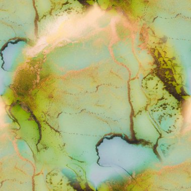 Altın Alkol Mürekkebi Mermeri. Leylak Mermer Suluboya. Yeşil Mavi Doku. Sarı Alkol Mürekkep Suluboya. Yeşil Su Renk Tablosu. Mavi mürekkep boyası. Modern Kusursuz Şablon Altın Doğu Arkaplanı.