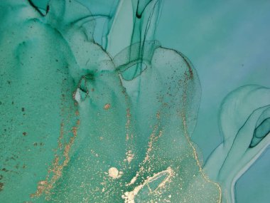 Folyo Su Boyası Mermeri. Altın Soyut Arkaplan. Mavi Mermer Suluboya. Bronz Su Rengi Arkaplanı. Altın Alkol Mürekkep Tablosu. Yeşil Sanat Boyası. Akışkan Zarif Doku. Modern Soyut Şablon.