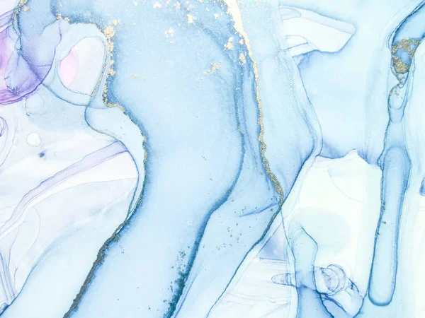 Niebieski Marmur Tuszem Alkoholowym Luksusowy Kolor Wody Canvas Różowa Farba — Zdjęcie stockowe
