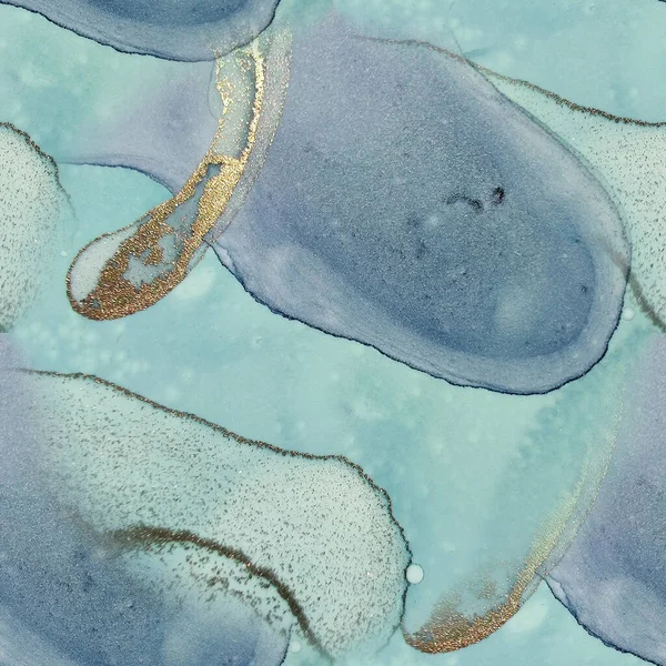 水の色大理石を箔 青い大理石の水彩画 光のエレガントなパターン 概要背景を説明します 現代の抽象的なテンプレート 光沢のあるアルコールインクの背景 ゴールドアートペイント ホワイトアルコールインク大理石 — ストック写真
