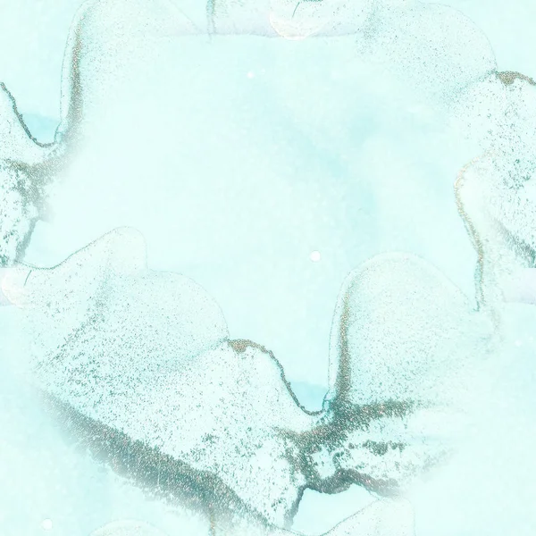 水の色大理石を箔 ホワイトアルコールインクキャンバス 高級シームレステンプレート 青い大理石の水彩画 光のエレガントなテクスチャ 金属アルコールインクの背景 シームレスな背景を形成する 金水墨画 — ストック写真