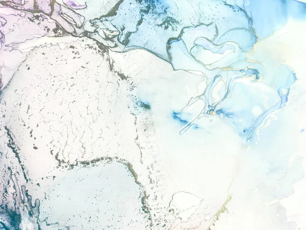 ピンクアルコールインク大理石 大理石の背景を箔 ブロンズアルコールインクの背景 金の油絵具 豪華な水の色のキャンバス 青い抽象水彩 光のエレガントなパターン 豪華な抽象絵画 — ストック写真