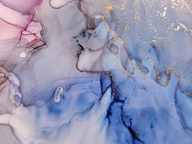 Pembe Alkol Mürekkebi Mermeri. Altın Mermer Suluboya. Beyaz Su Renk Tablosu. Folyo Sanat Boyası. Mavi Gradyan Arkaplan. Bronz Su Boyası Suluboya. Hafif Zarif Parıltı. Modern Soyut Resim.