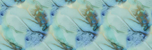 ブルーアルコールインク大理石 ライト シームレス グリッター 現代の抽象的なテンプレート グリーンインクペイント ブロンズアルコールインクの背景 大理石の水彩画を描く 金のシームレスな背景 黄金の水の色大理石 — ストック写真