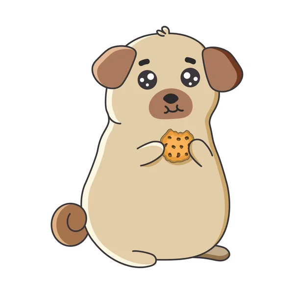 Cute Pug Eating Cookie Cartoon Style Vector Illustration Isolated White — Stockvektor