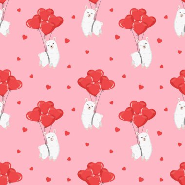 Balonlarda ve kalplerde alpaka olan kusursuz desen. Ambalaj kağıdı, tekstil, posterler, kartlar için arka plan. Sevgililer günün kutlu olsun..