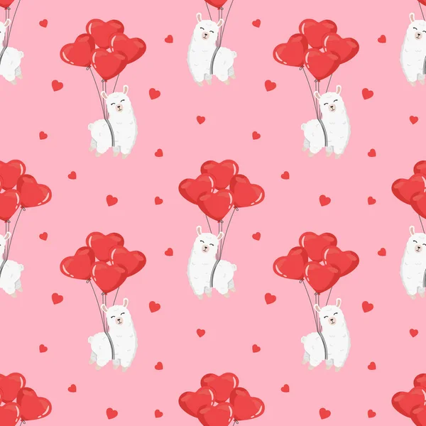Balonlarda ve kalplerde alpaka olan kusursuz desen. Ambalaj kağıdı, tekstil, posterler, kartlar için arka plan. Sevgililer günün kutlu olsun..