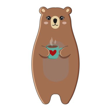 Sıcak kakaolu şirin ayı bardağı. Beyaz arka planda izole komik hayvan.