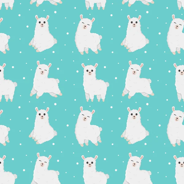 Vektör içinde yapılmış lamalarla kusursuz desen. Duvar kâğıdı, tebrik kartları, çocuk odası dekorasyonu vs. için iyi. Çizgi film alpakası