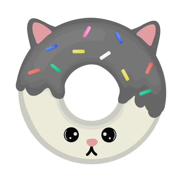 Ilustração Com Donut Desenho Animado Forma Gato Isolado Fundo Branco —  Vetores de Stock