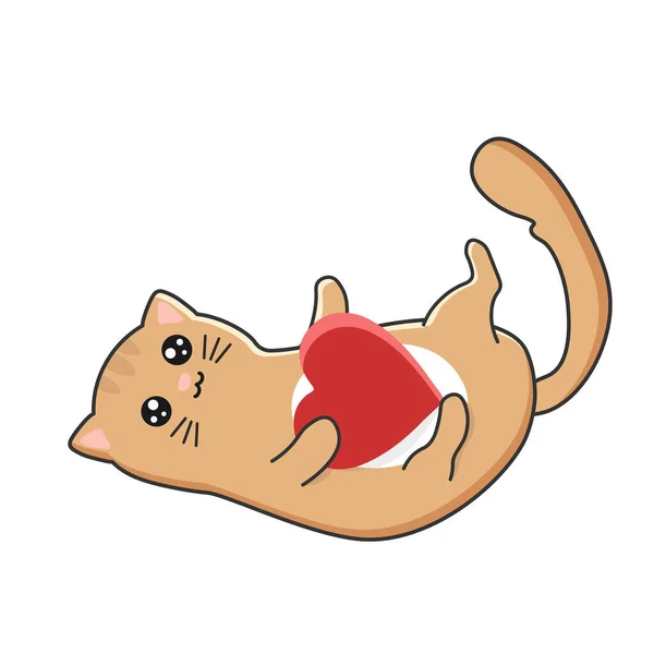 Cute Cat Heart Cartoon Style Vector Illustration Isolated White Background — Stockvektor