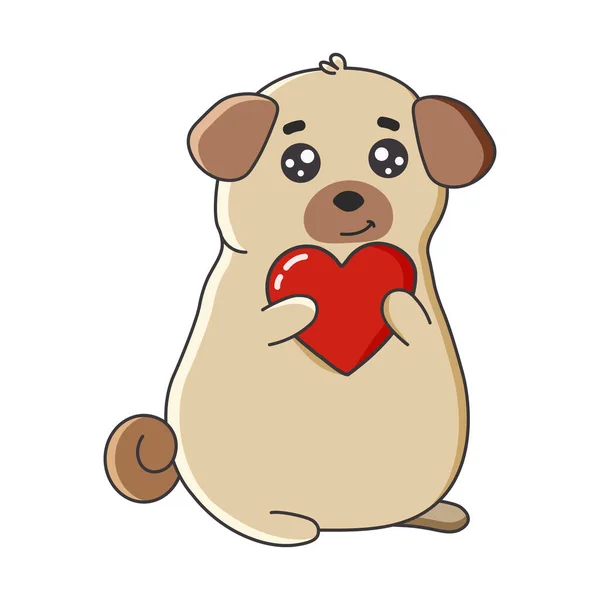 Lindo Pug Con Corazón Rojo Estilo Dibujos Animados Ilustración Para — Vector de stock