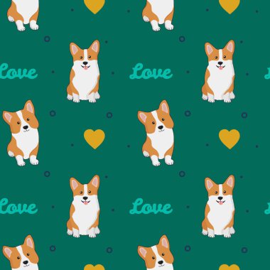 Korgis ve kalplerle kusursuz desen. Ambalaj kağıtları, tebrik kartları ve mevsimlik tasarımlar için arka plan. Sevgililer günün kutlu olsun..