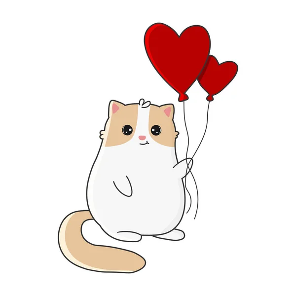 Милий Мультяшний Кіт Повітряними Кульками Днем Святого Валентина Вітальна Листівка — стоковий вектор