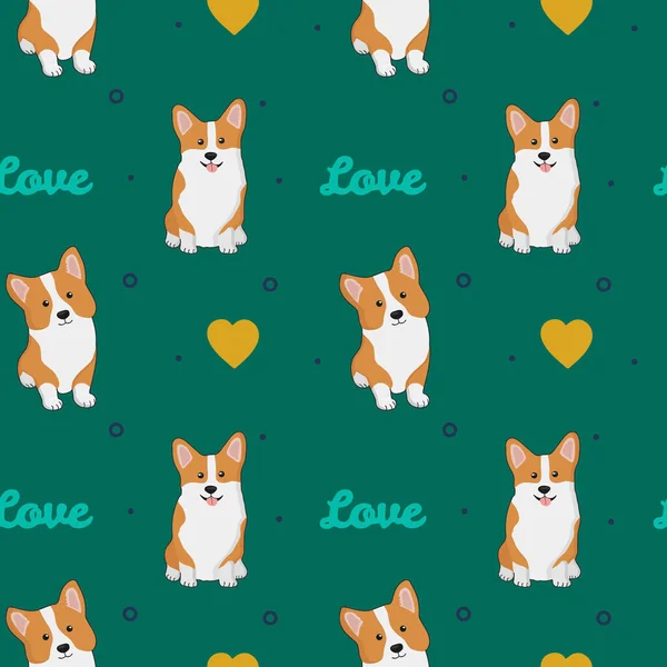 Seamless Pattern Corgis Hearts Background Wrapping Paper Greeting Cards Seasonal — Stock Vector