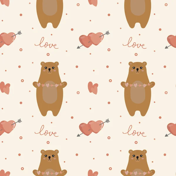 Seamless Pattern Cute Bear Hearts Excellent Design Packaging Wrapping Paper — Stock Vector