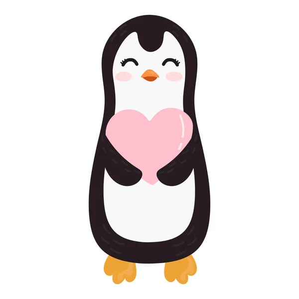 Ilustracja Wektora Pingwinem Trzymającym Serce Odizolowane Obiekty Białym Tle Ilustracja — Wektor stockowy