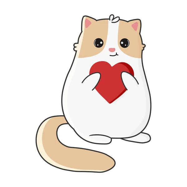 Cute Cat Heart Cartoon Style Vector Illustration Isolated White Background —  Vetores de Stock