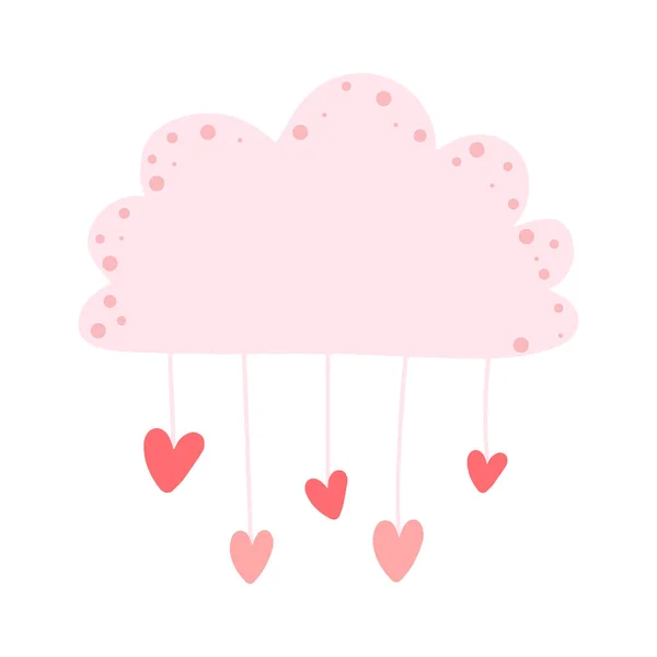白い背景に心を持つ漫画の雲 愛とバレンタインデーのコンセプト ベビーシャワー 誕生日 子供のパーティー 服のプリントに最適です — ストックベクタ