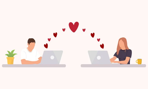 Hombre Chica Comunican Internet Pareja Romántica Conversando Internet Relación Distancia — Archivo Imágenes Vectoriales