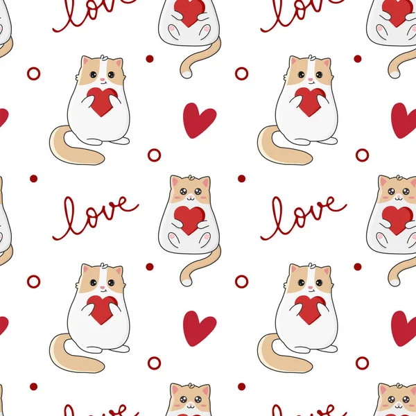 Seamless Pattern Cute Cats Hearts Excellent Design Packaging Wrapping Paper — Stock Vector