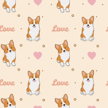 Korgis ve kalplerle kusursuz desen. Ambalaj kağıtları, tebrik kartları ve mevsimlik tasarımlar için arka plan. Sevgililer günün kutlu olsun..
