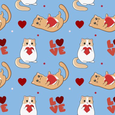 Pembe arka planda sevimli kedileri ve kalpleri olan kusursuz bir desen. Paketleme, ambalaj kağıdı, tekstil vb. için mükemmel bir tasarım. Tatlı lama.