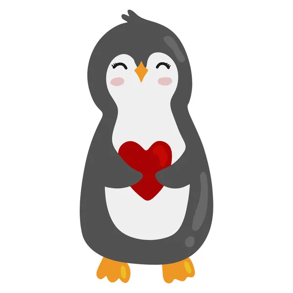 Vector Illustration Penguin Holding Heart Isolated Objects White Background Illustration — Vetor de Stock