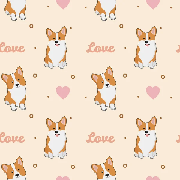 Seamless Pattern Corgis Hearts Background Wrapping Paper Greeting Cards Seasonal — Stock Vector