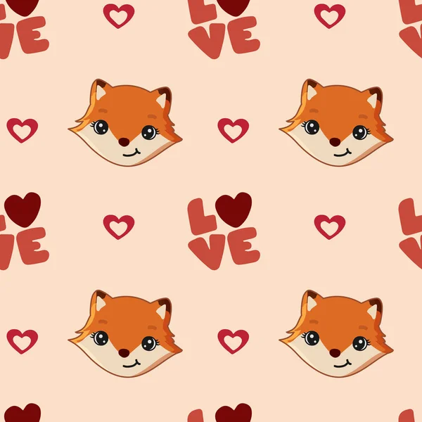 Lovely Pattern Fox Hearts Vector Holiday Background Valentine Day Gift — Stockvektor