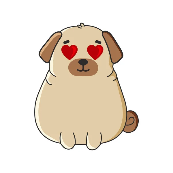 Cute Cartoon Pug Love Happy Valentine Day Greeting Card Vector — 图库矢量图片