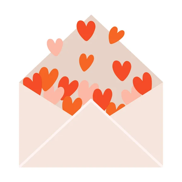 Cute Envelope Hearts White Background Happy Valentine Day — Wektor stockowy
