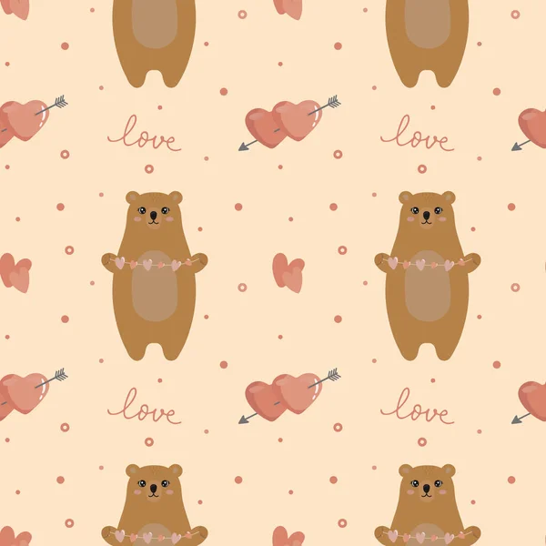 Seamless Pattern Cute Bear Hearts Excellent Design Packaging Wrapping Paper — Stock Vector