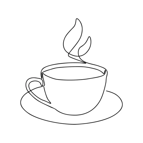 Continuous One Line Drawing Cup Coffee Contemporary Vector Illustration White — Stock Vector