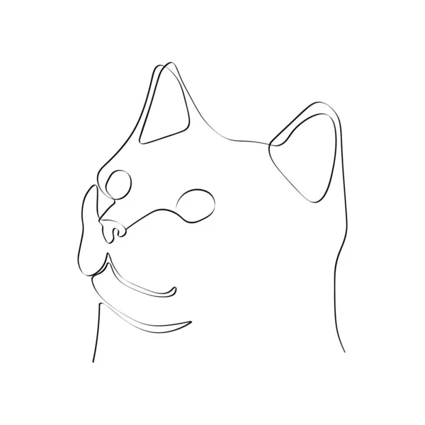 连续的一行画与可爱的猫脸 白色背景上的当代矢量图解 白底黑线艺术 — 图库矢量图片