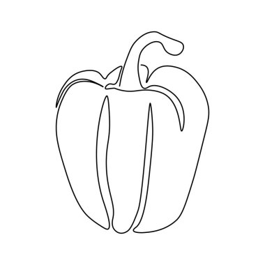 Biber çizmeye devam et. Vektör çizimi. Beyaz arka planda siyah çizgi sanatı. Karikatür biberi beyaz arka planda izole edilmiş. Vegan kavramı