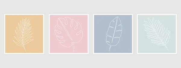 熱帯のヤシの葉の1本の線画 現代のシングルラインアート アブストラクト プリント カバー ミニマル ナチュラルウォールアートのための植物アートデザイン — ストックベクタ