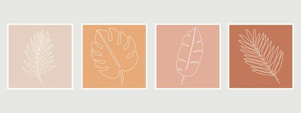 熱帯のヤシの葉の1本の線画 現代のシングルラインアート アブストラクト プリント カバー ミニマル ナチュラルウォールアートのための植物アートデザイン — ストックベクタ