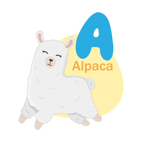 Alfabeto Animais Alpaca Bonito Isolado Fundo Branco Ilustração Vetorial Para — Vetor de Stock