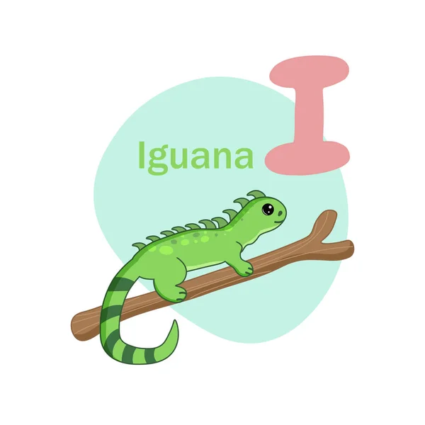 Alfabeto Animales Linda Iguana Aislada Sobre Fondo Blanco Ilustración Vectorial — Vector de stock