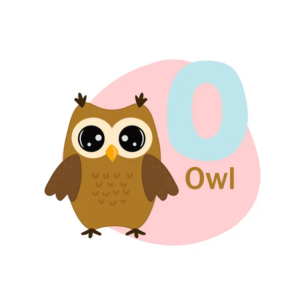 Animals Alphabet Cute Owl Isolated White Background Vector Illustration Teaching — Stock Vector