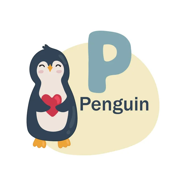 Alfabeto Animais Pinguim Bonito Isolado Fundo Branco Ilustração Vetorial Para — Vetor de Stock
