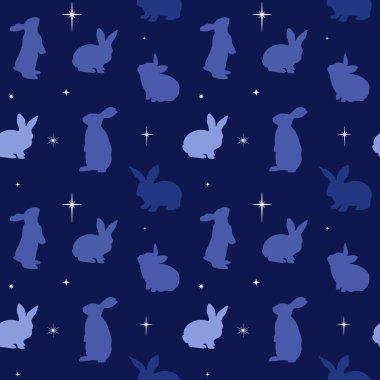 Tavşan ve yıldızlı kusursuz vektör deseni. Kumaş, duvar kağıdı, giysi ve ambalaj için modaya uygun bebek dokusu